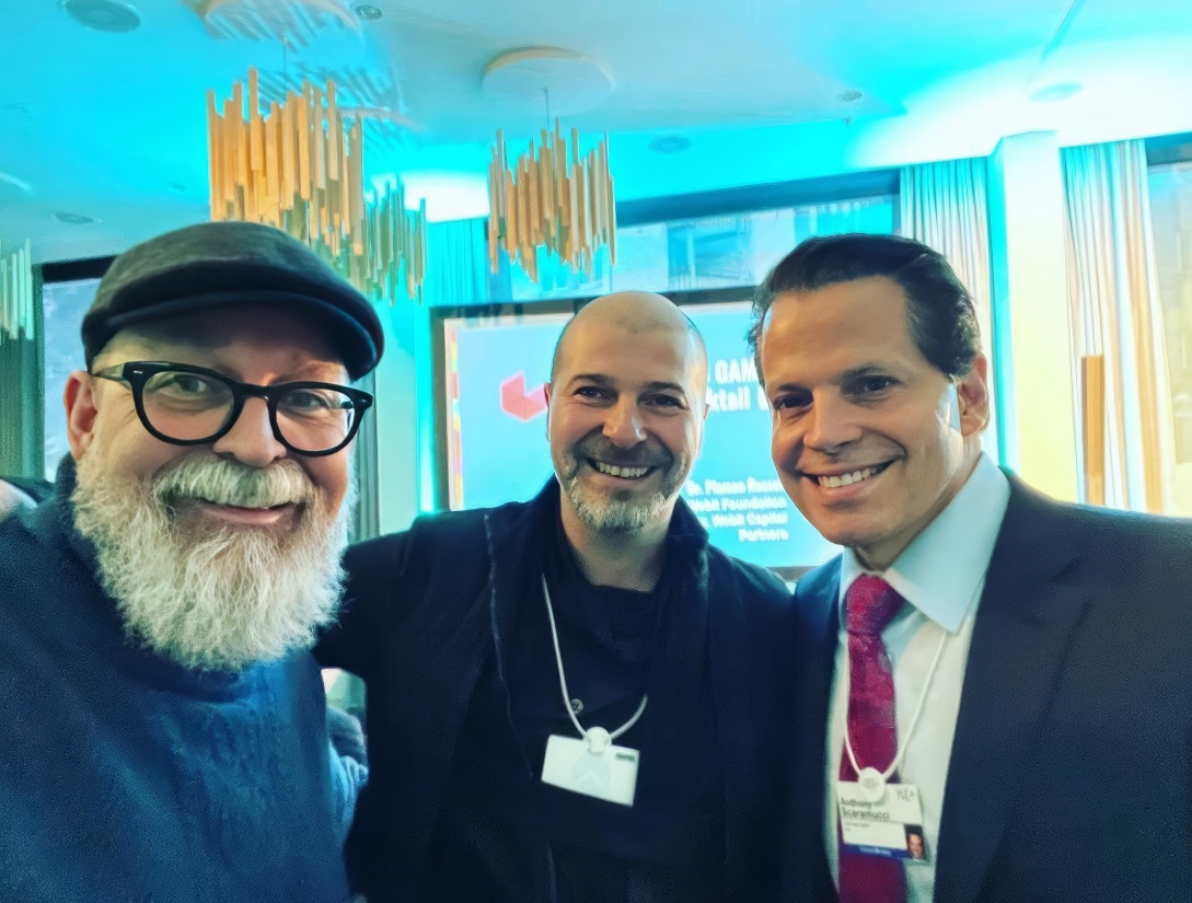 Dr. Plamen Russev with Rhett Power and Anthony Scaramucci in Davos at Founders Games Grand Finals