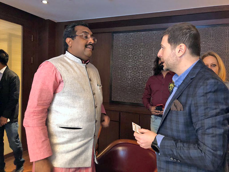 Plamen Russev in a private meeting with Ram Madhav, General Secretary of the political party in power in India, BJP